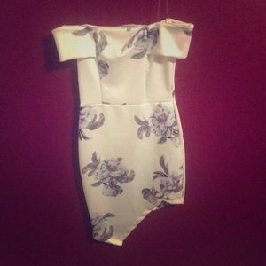 White light purple flower mini dress